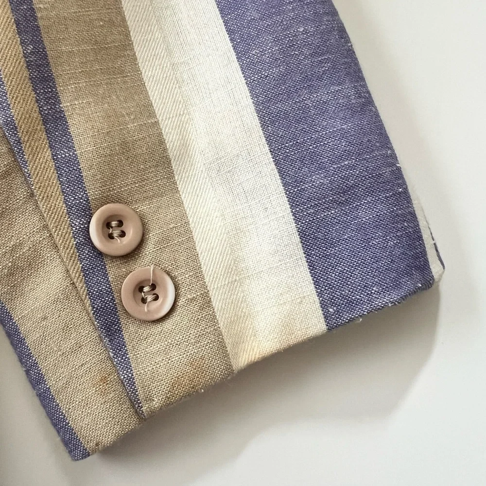 Vintage Country Suburbans ILGWU Blazer Striped Size 6 Tan Light Blue Cream